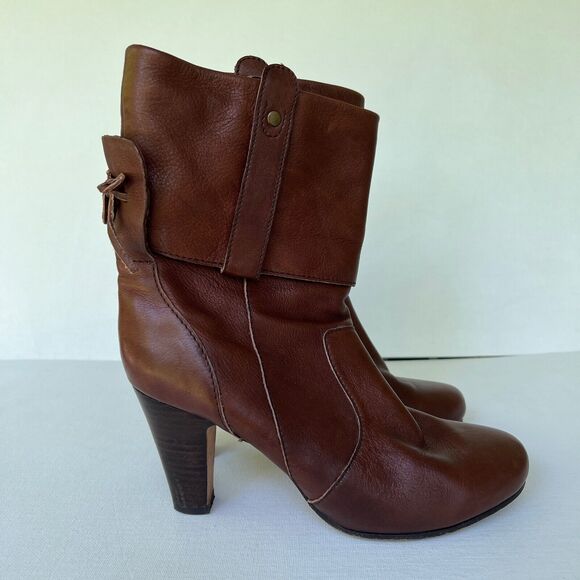 Dolce Vita Boots Size 8 Webber Leather Heeled Cuffed Maronne Brown - Picture 3 of 8